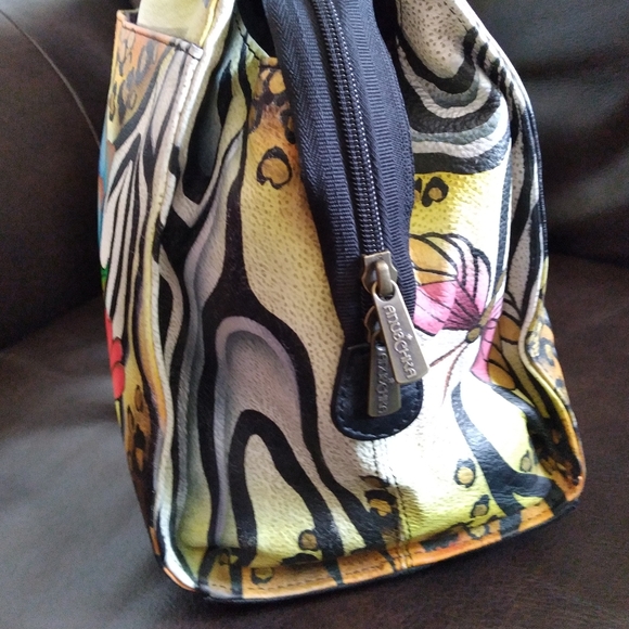ANUSCHKA BAG LARGE TOTE  HANDPAINTED LEATHER ZEBRA PRINT & WALLET SET - Picture 8 of 15
